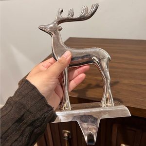 pottery barn silver metal reindeer stocking holder